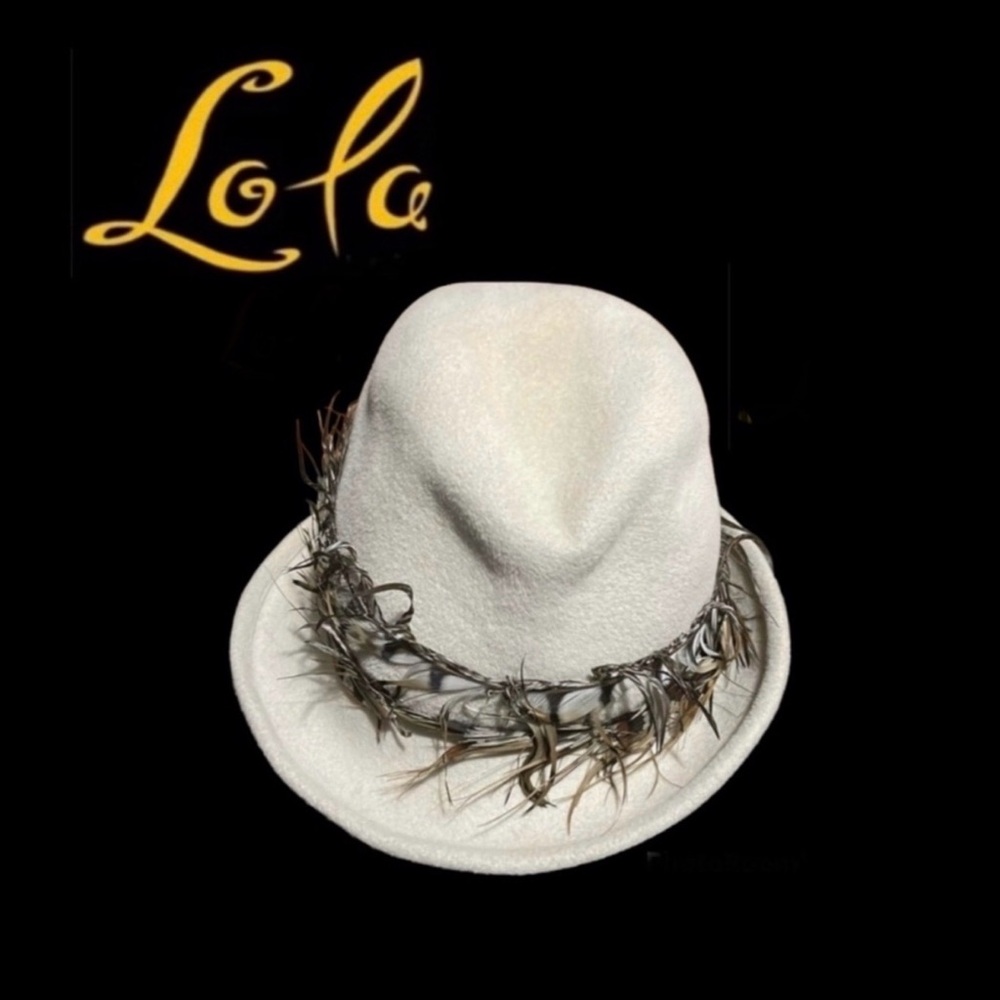 Lola NY Wool Hat with Feather Trim